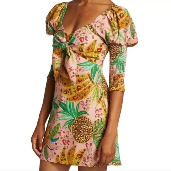 FARM Rio Dresses & Skirts - FARM RIO Mixed Fruit Tropical Mini Dress Women's size Small Puff Sleeve